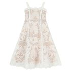 Girls White & Beige Lace Dress, 1, hi-res