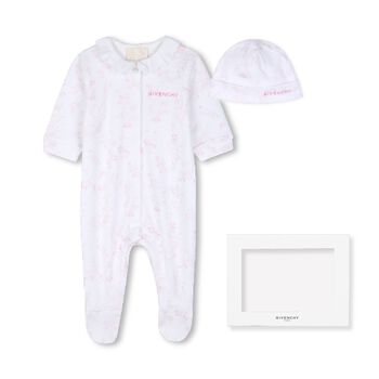 Baby Girls White & Pink Toile de Jouy Babygrow Gift Set