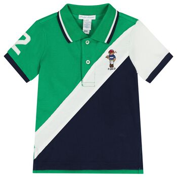 Baby Boys Green, White & Navy Blue Polo Shirt