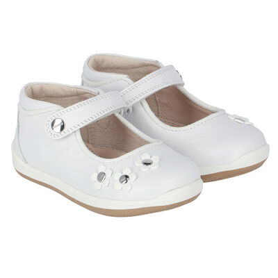 Baby Girls White Flower Shoes