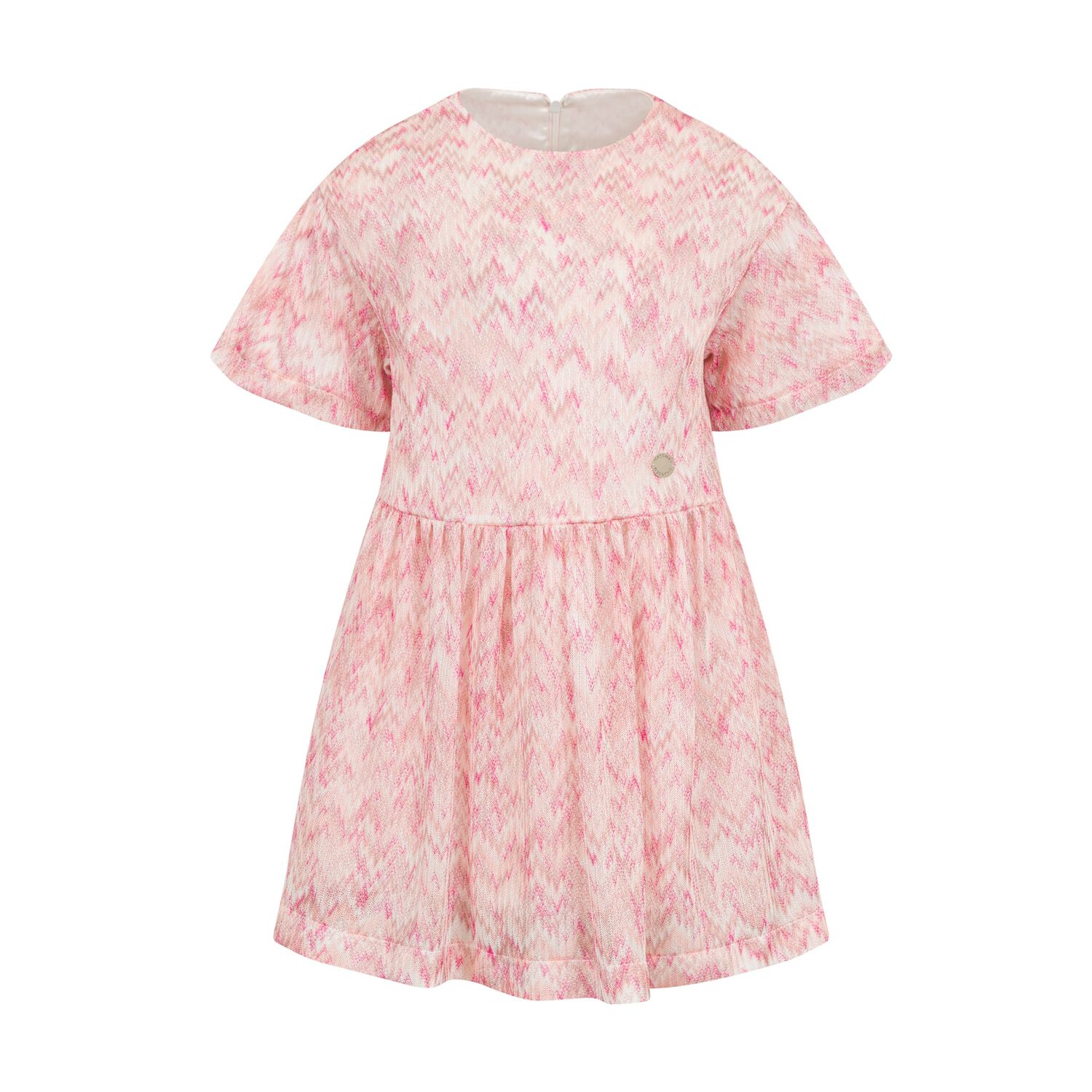 Girls Pink & Ivory Zig Zag Dress, 1, hi-res