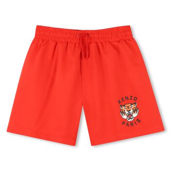 Boys Red Tiger Logo Swim Shorts