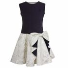 Girls Navy Blue & Ivory Jacquard Dress, 1, hi-res