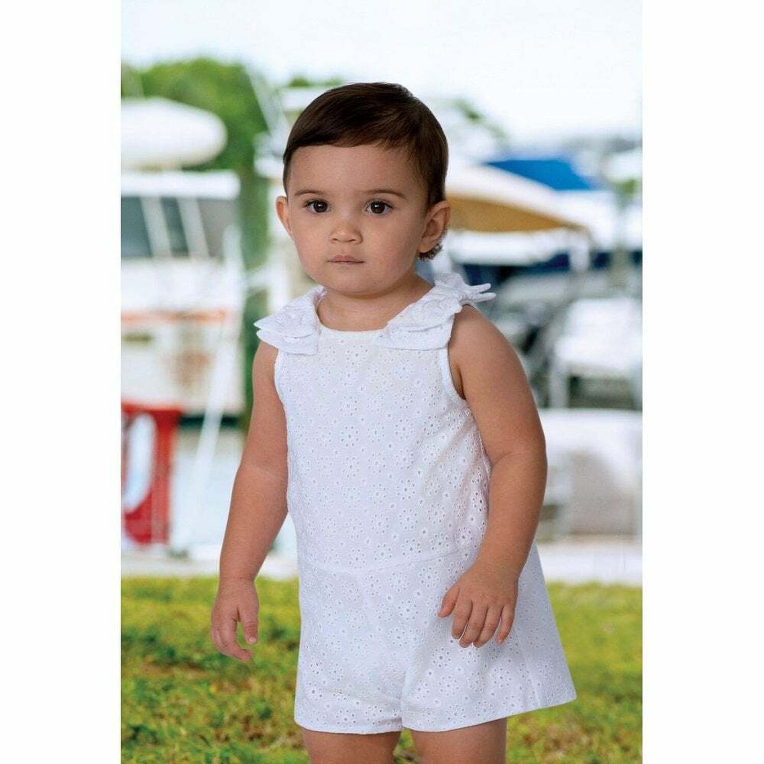 Girls White Broderie Anglais Playsuit, 1, hi-res image number null
