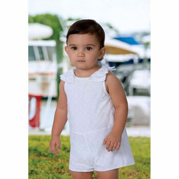 Girls White Broderie Anglais Playsuit