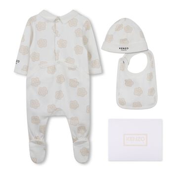 Ivory & Beige Boke Flower Babygrow Gift Set