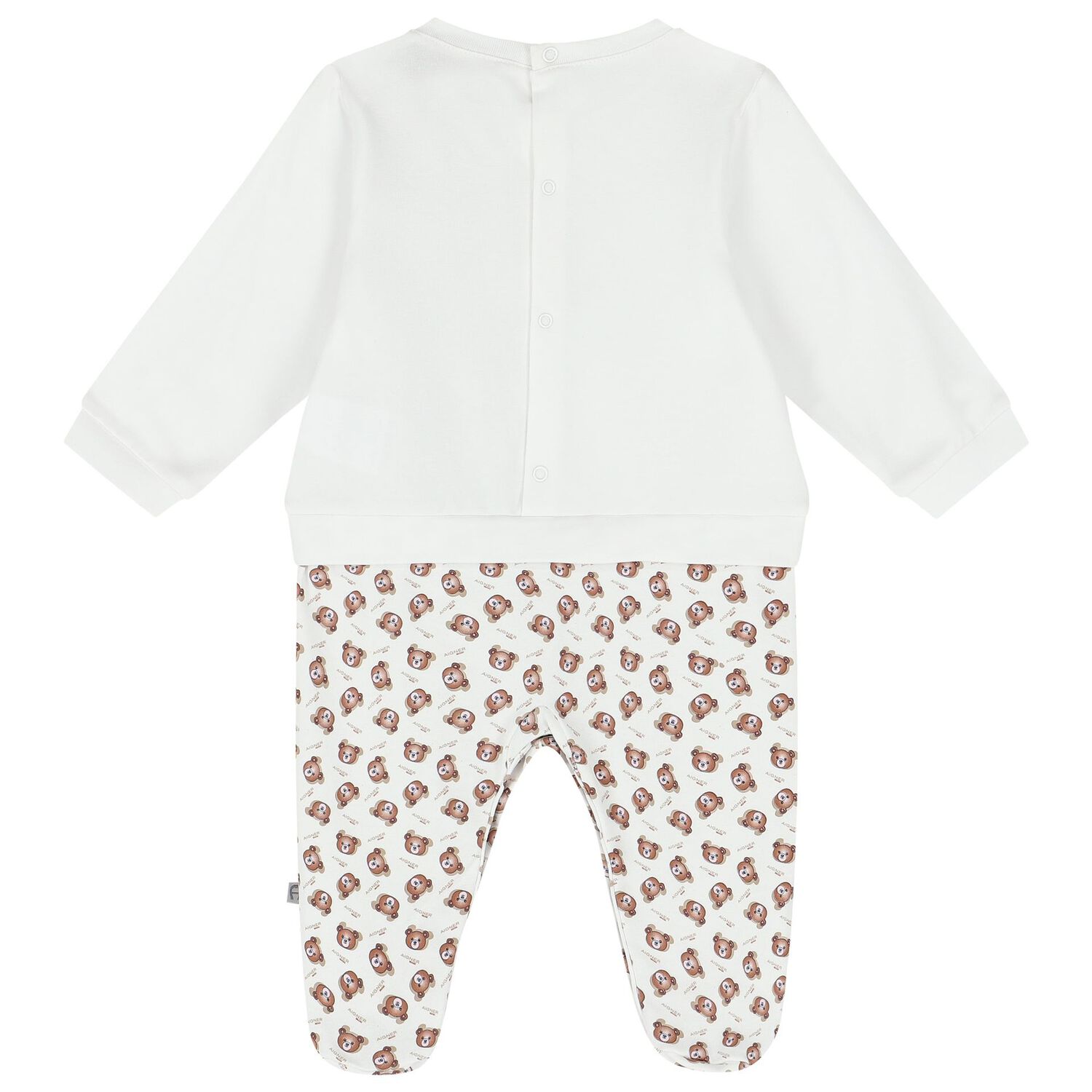 Baby Boys White Teddy Bear Logo Babygrow, 1, hi-res