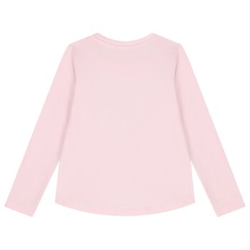 Girls Pink Logo Sequin Long Sleeve Top