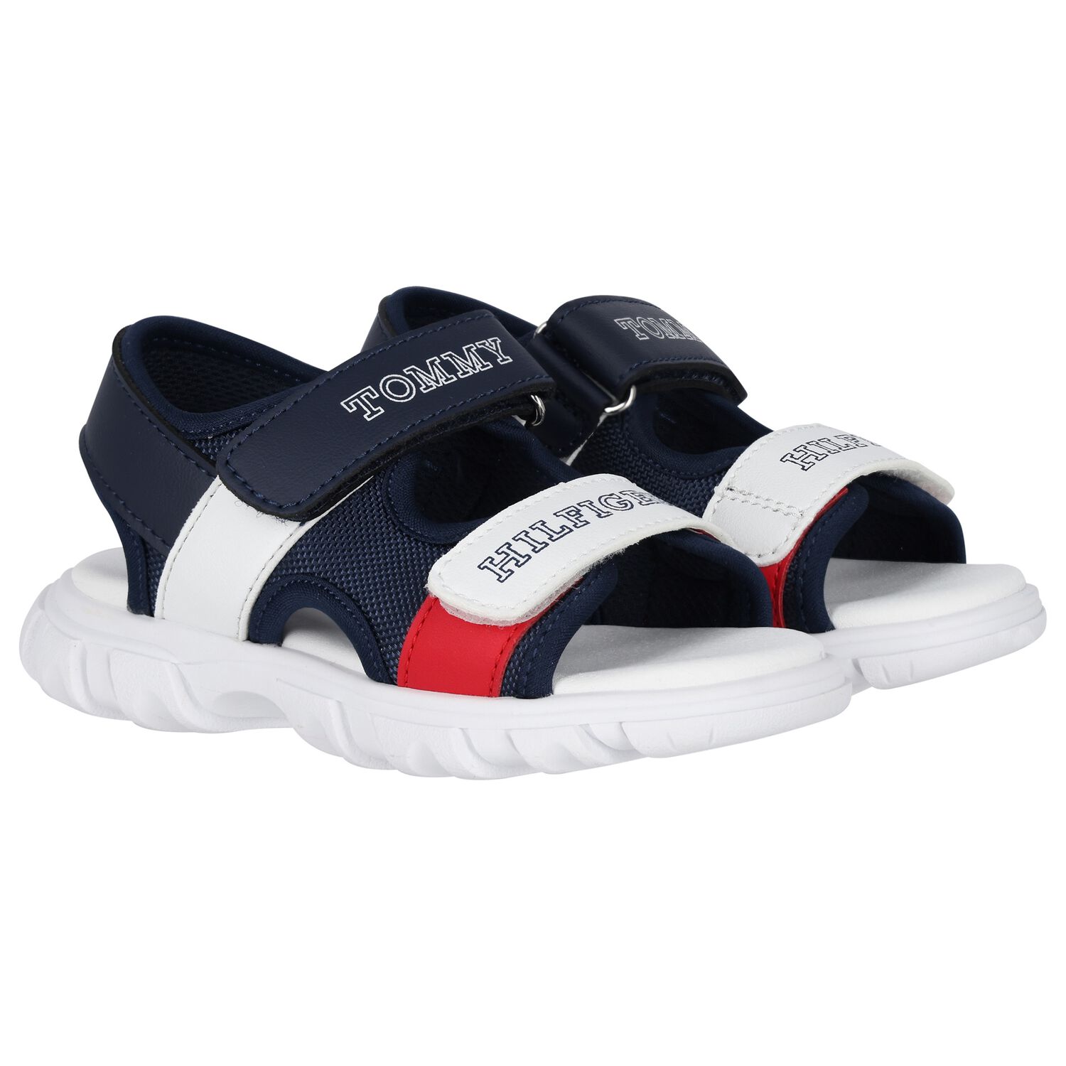 Boys White, Blue & Red Logo Sandals, 2, hi-res image number null