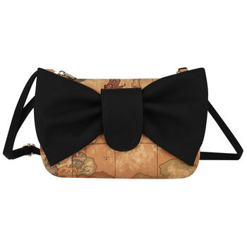 Girls Beige & Black Geo Map & Bow Handbag