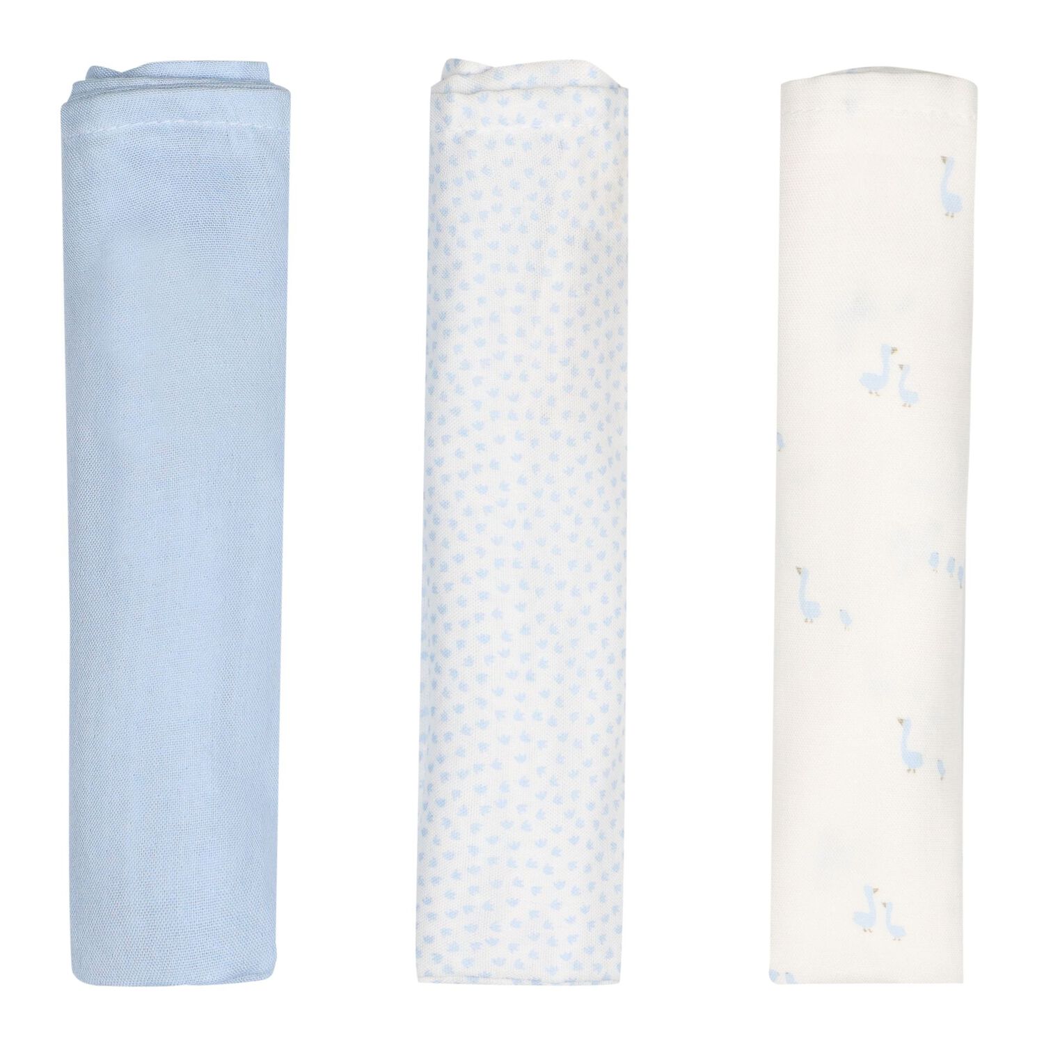 Baby Boys Ivory & Blue Muslin Swaddles ( 3-Pack ), 2, hi-res