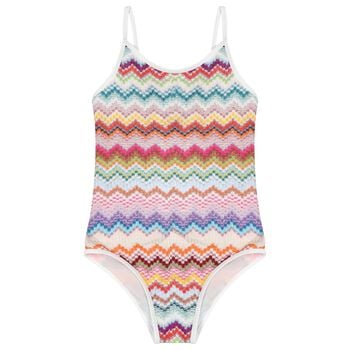 Girls Multi-Coloured Zig Zag Crochet Swimsuit