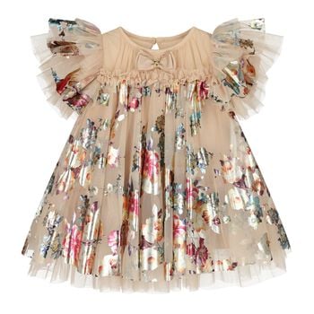 Baby Girls Beige Tulle Flowers Dress