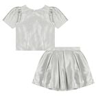Girls Silver Metallic Bow Skirt Set, 1, hi-res