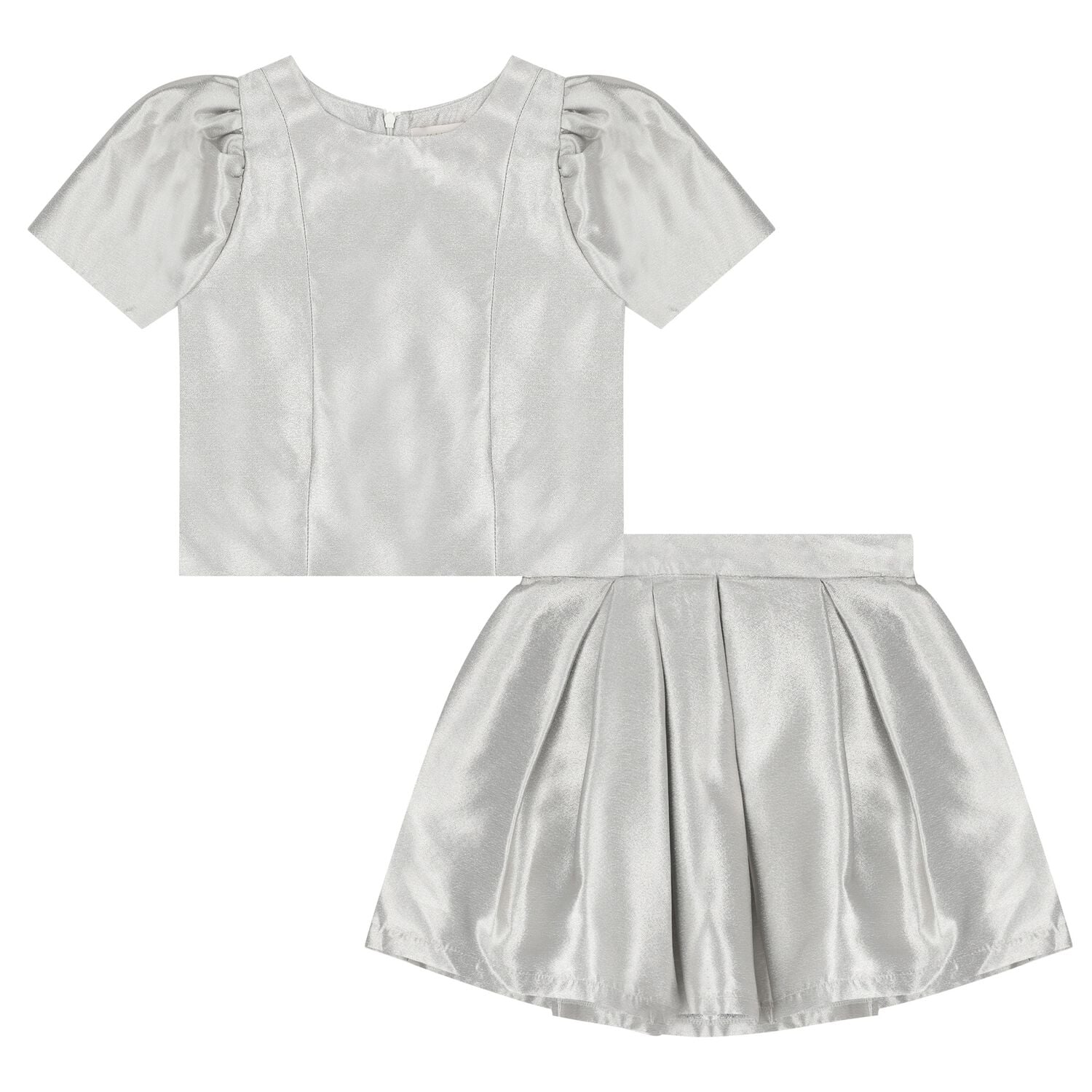 Girls Silver Metallic Bow Skirt Set, 1, hi-res