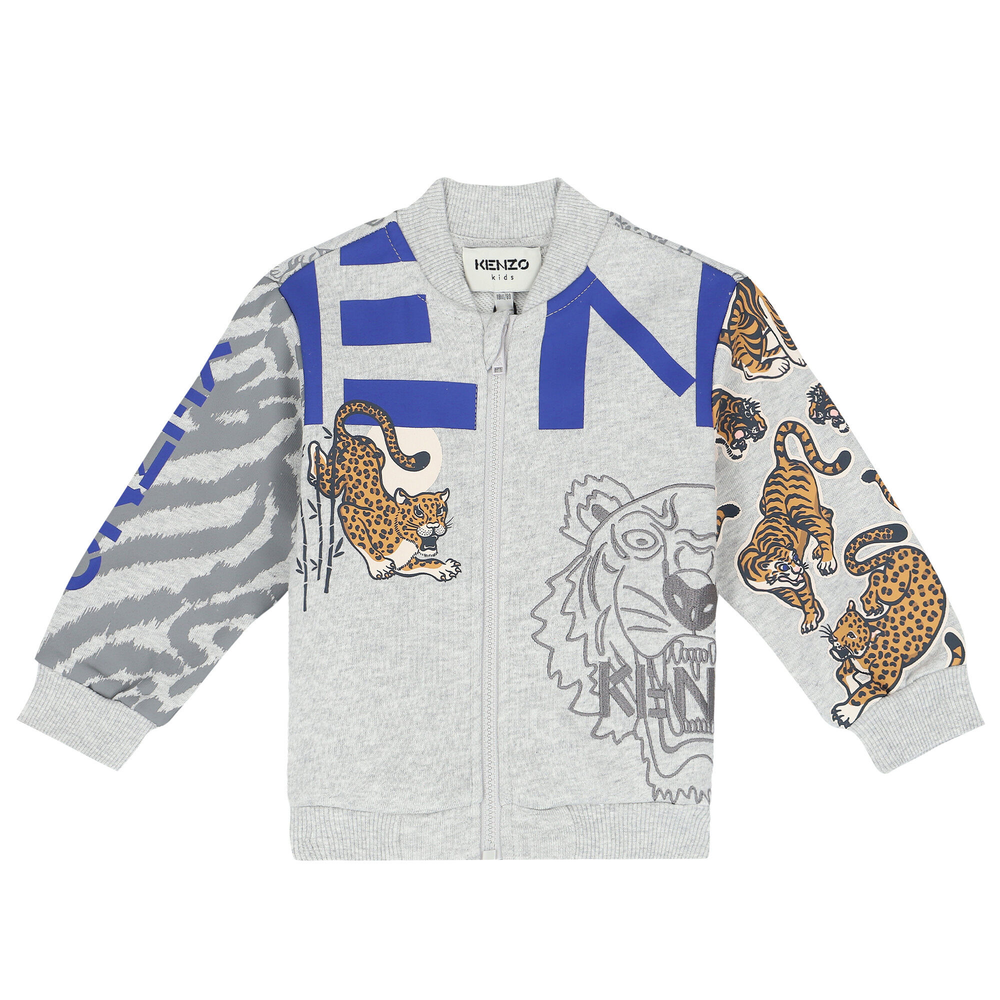 KENZO KIDS Younger Boys Grey Tiger Logo Zip Up Top Junior Couture QA