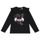 Girls Black Minnie Mouse Long Sleeve Top, 1, hi-res