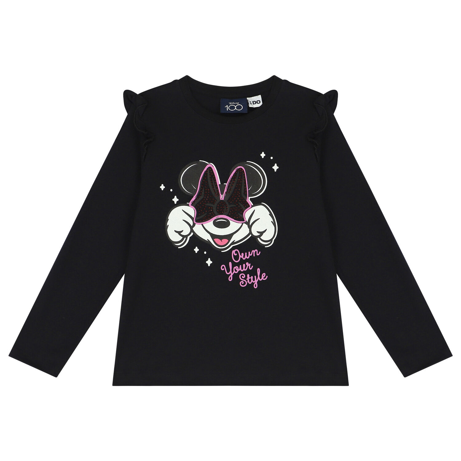 Girls Black Minnie Mouse Long Sleeve Top, 1, hi-res image number null
