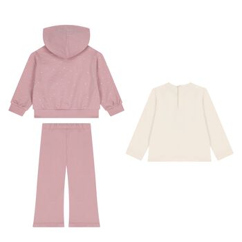 Younger Girls Ivory & Pink Cat 3 Piece Tracksuit