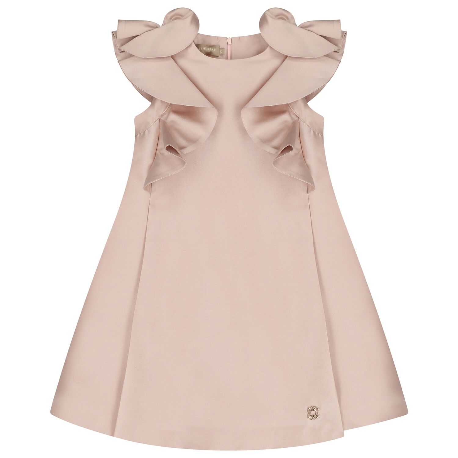 Girls Pink Satin Ruffle Dress, 4, hi-res