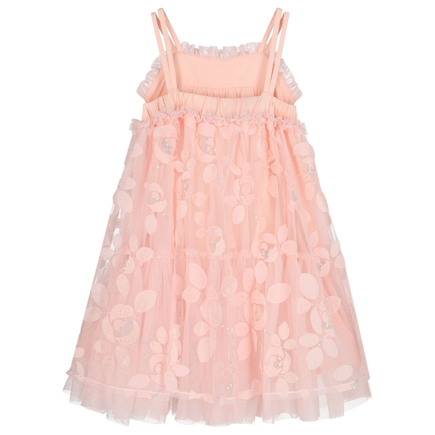 Girls Pink Appliqued Tulle Dress, 2, hi-res