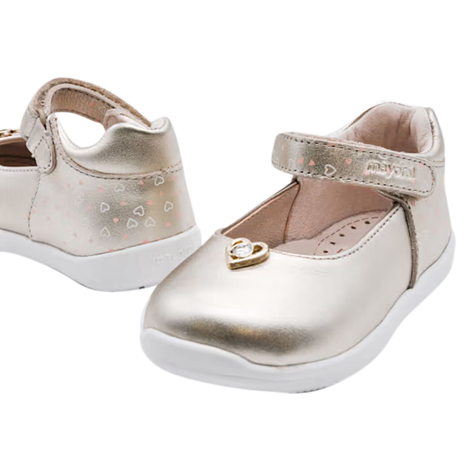Younger Girls Gold Heart Shoes, 1, hi-res