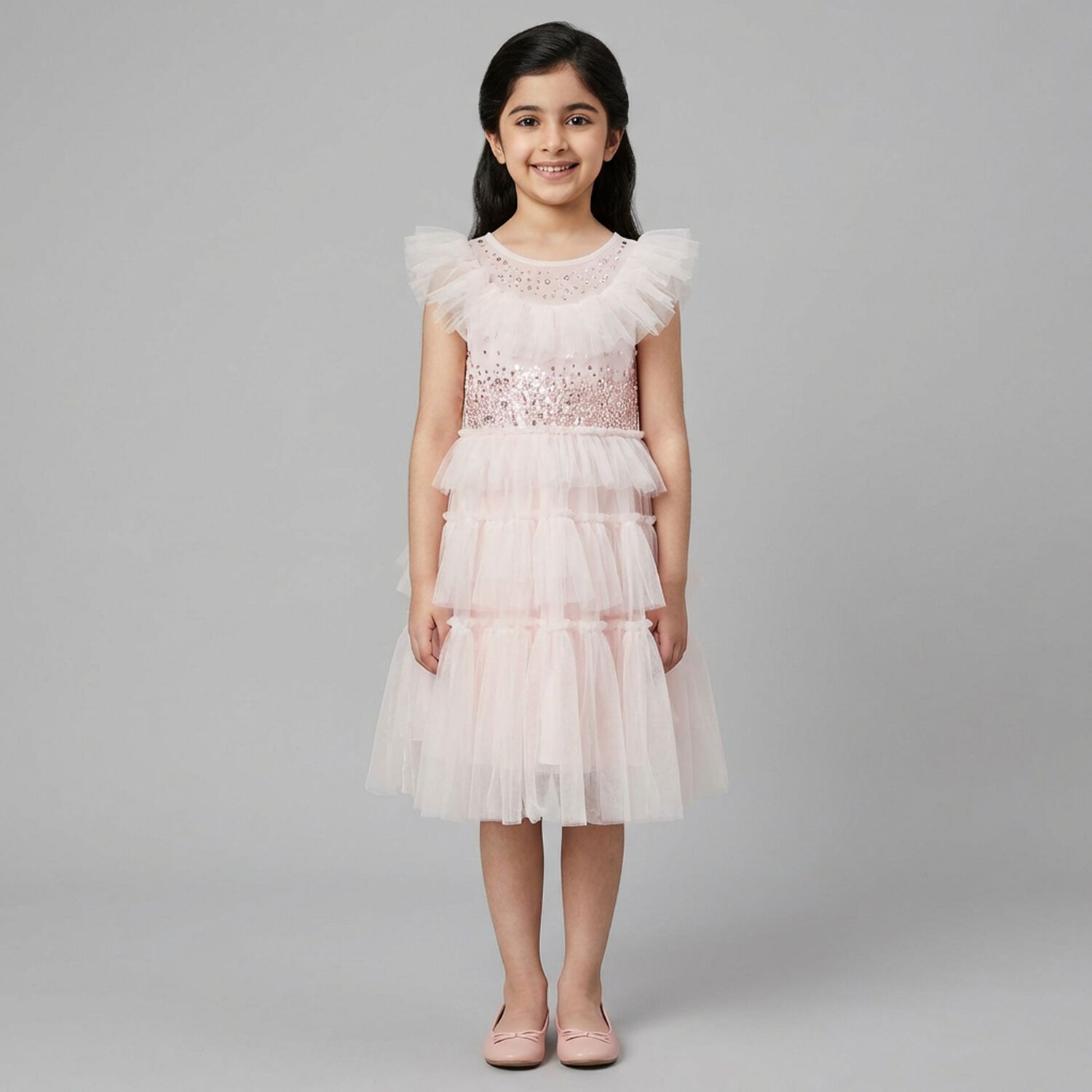 Girls Pink Tulle Embellished Dress, 1, hi-res