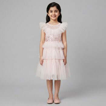 Girls Pink Tulle Embellished Dress