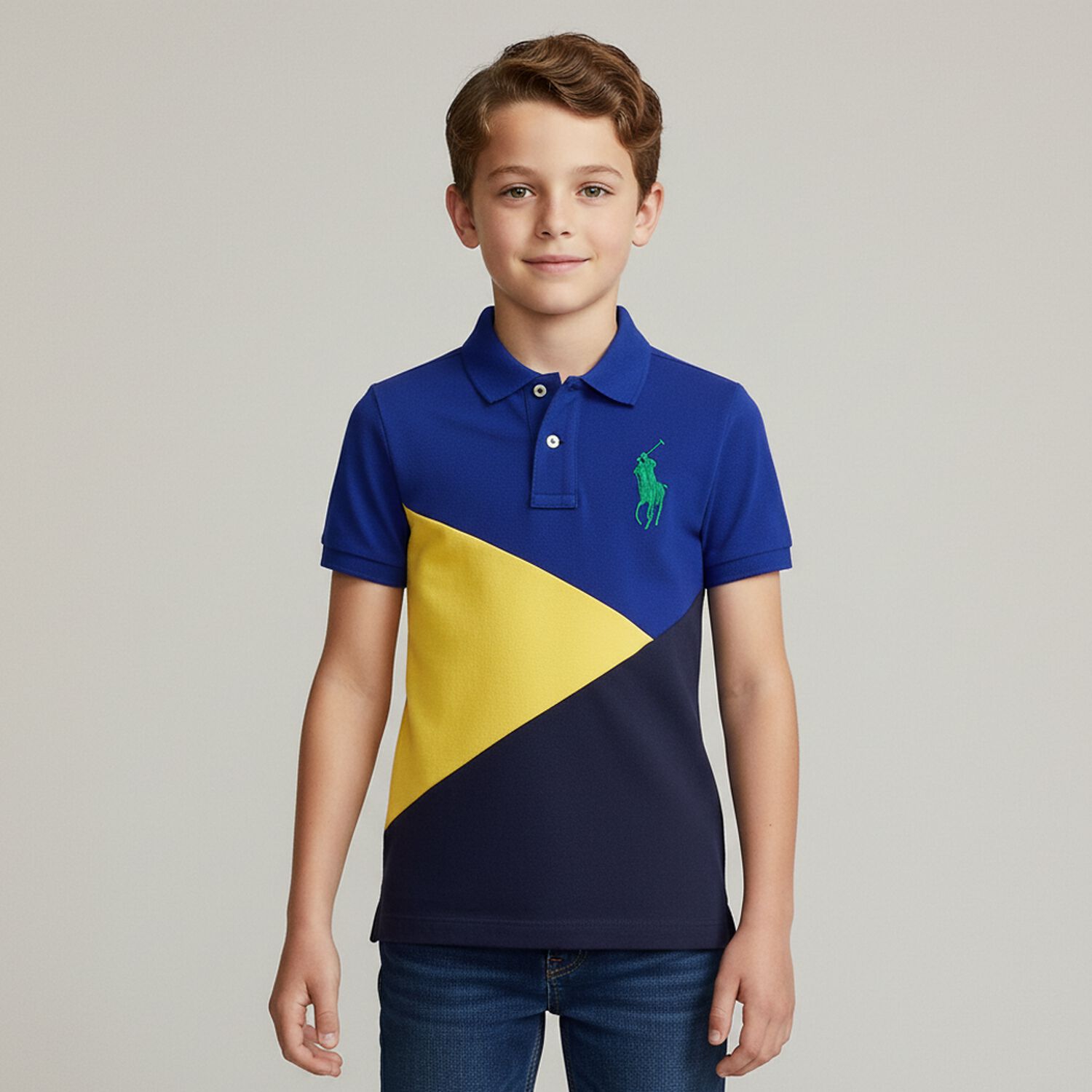 Boys Blue & Yellow Logo Polo Shirt, 1, hi-res