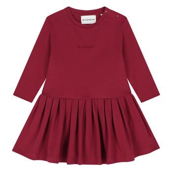 Younger Girls Red Pleated Logo Dress