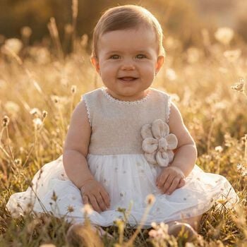 Younger Girls Gold & White Flower Dress