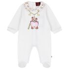 Baby Girls White Teddy Bear Logo Babygrow & Hat Gift Set, 1, hi-res