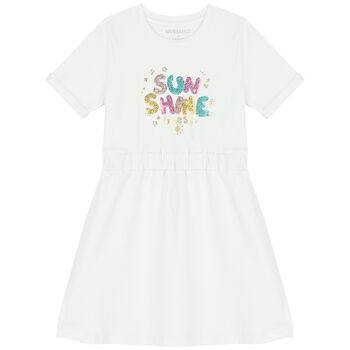 Girls White Logo Sequins Dress
