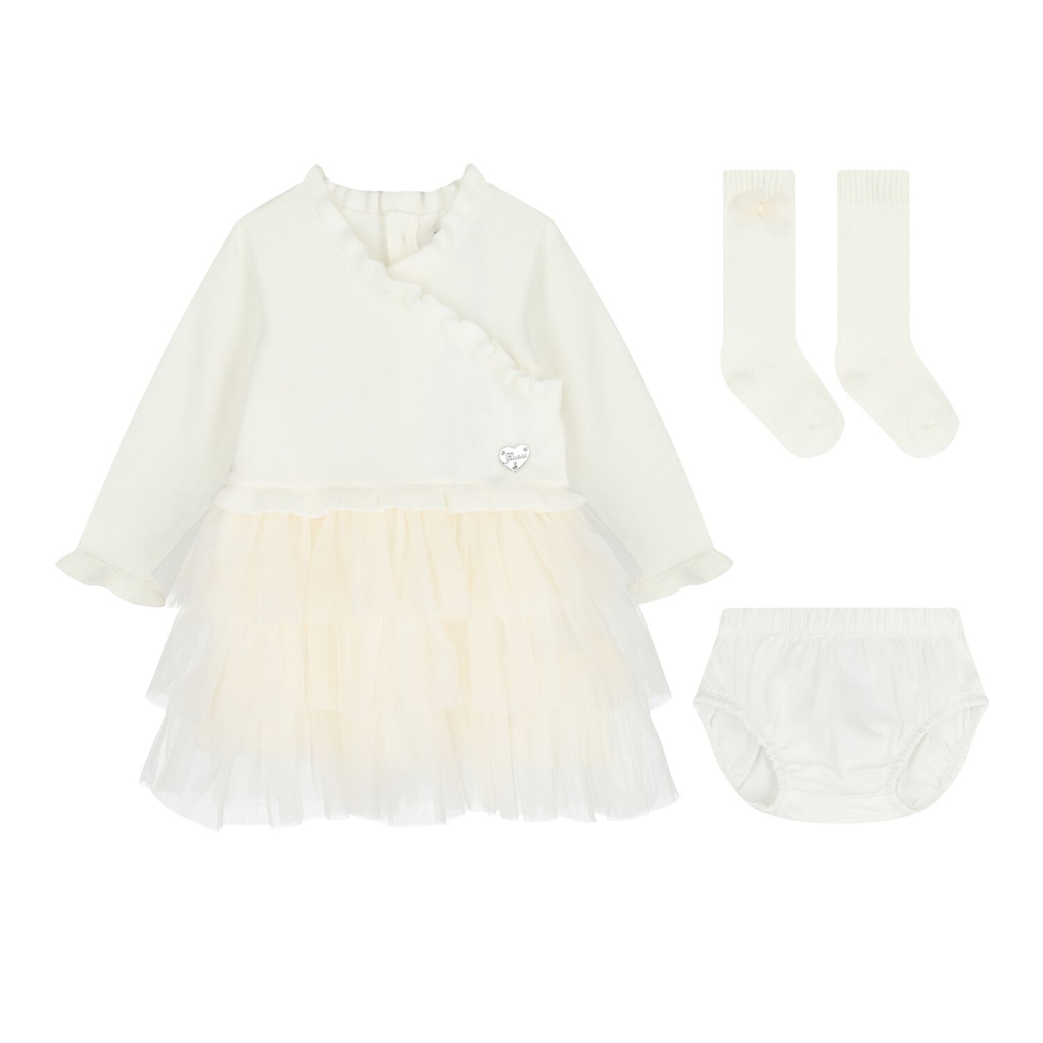 Baby Girls Ivory & Beige Tulle Dress Set, 2, hi-res