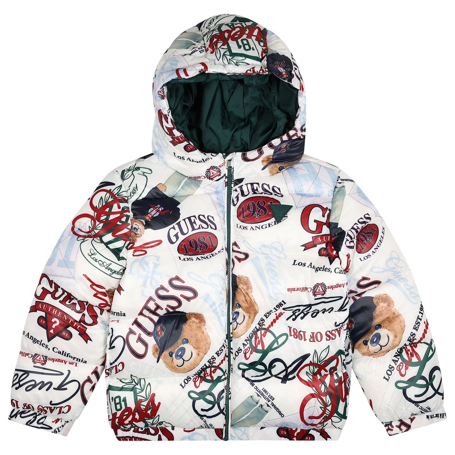 Boys White Logo Padded Puffer Jacket, 1, hi-res