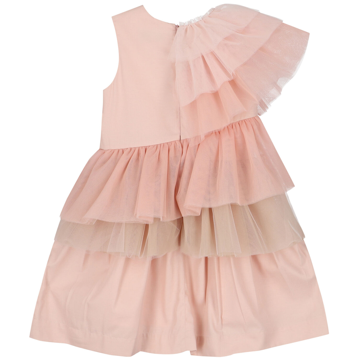 Girls Pink Tulle Ruffle Dress, 1, hi-res