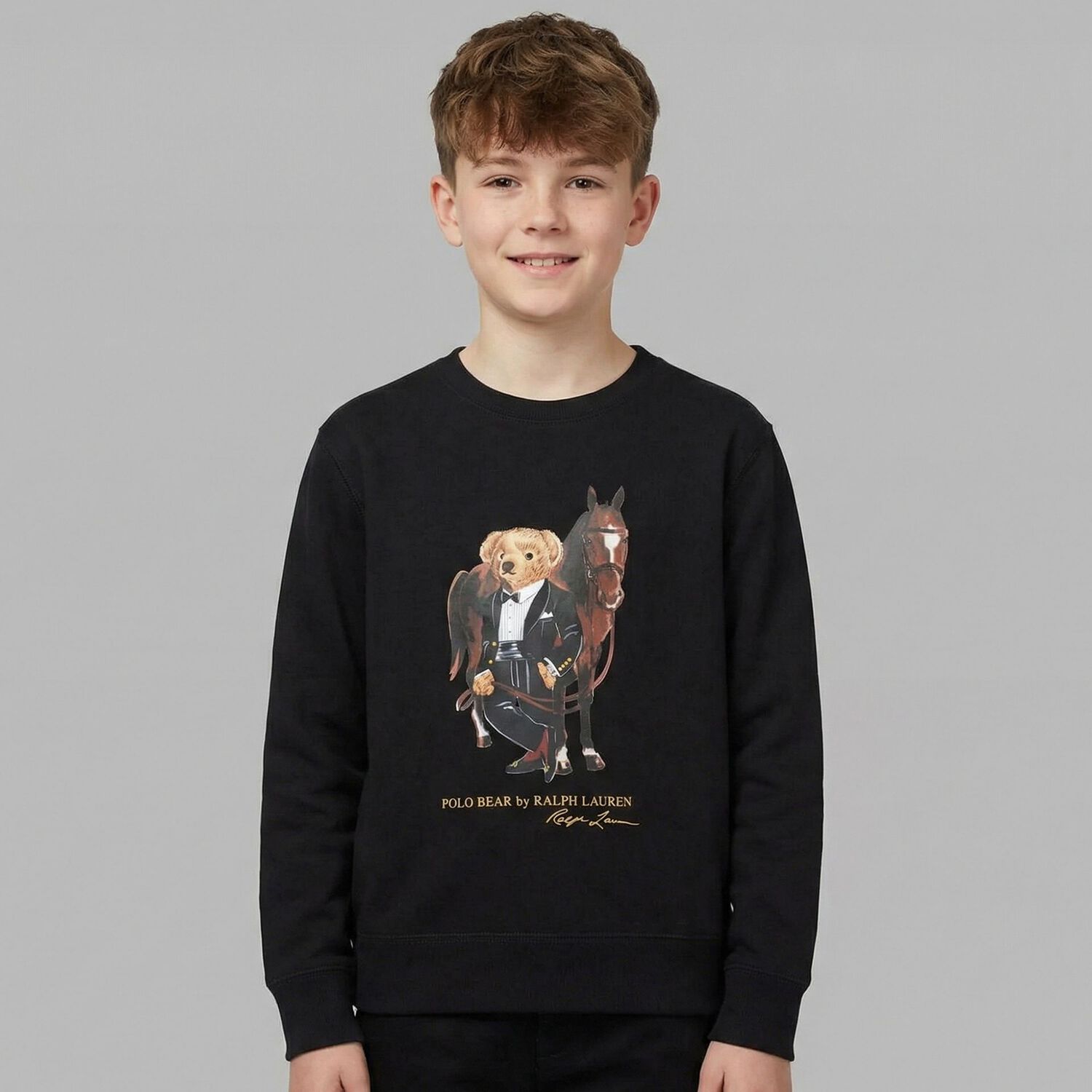 Boys Black Polo Bear Sweatshirt, 1, hi-res