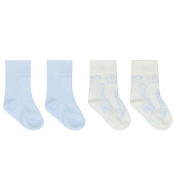 Baby Boys Blue & Ivory Logo Socks ( 2-Pack )