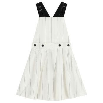 Girls Ivory Pinstripe 2 in 1 Pinafore Dress