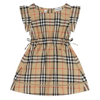 Younger Girls Beige Check Dress