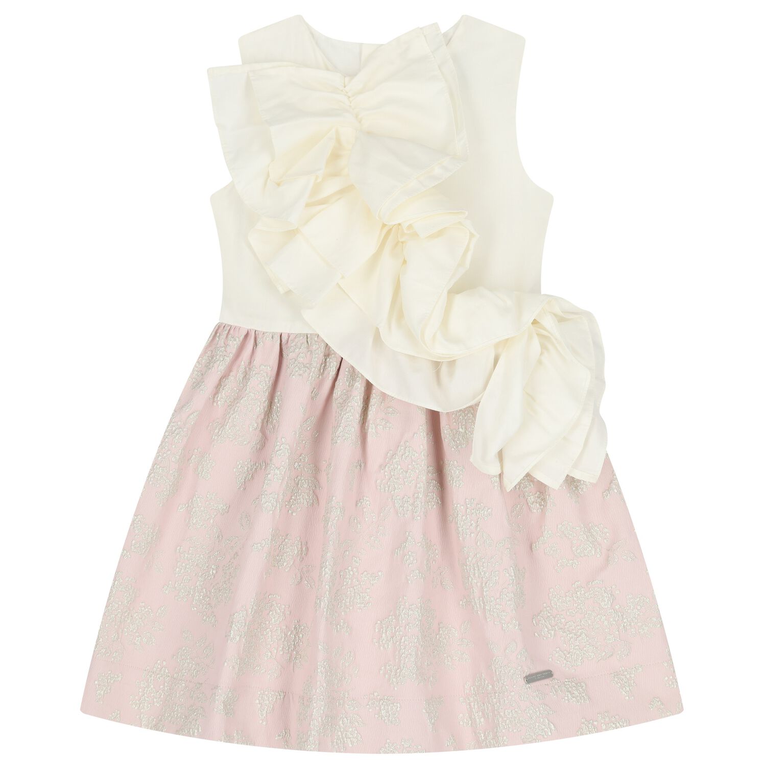 Girls Ivory & Pink Ruffled Dress, 1, hi-res