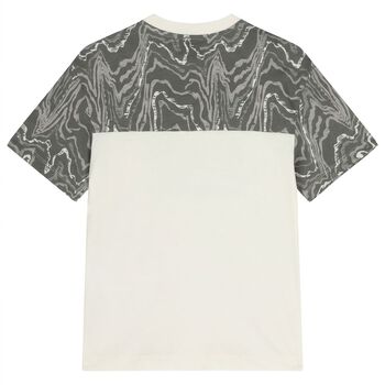 تيشيرت اولاد بالشعار باللون العاجى والرمادى 