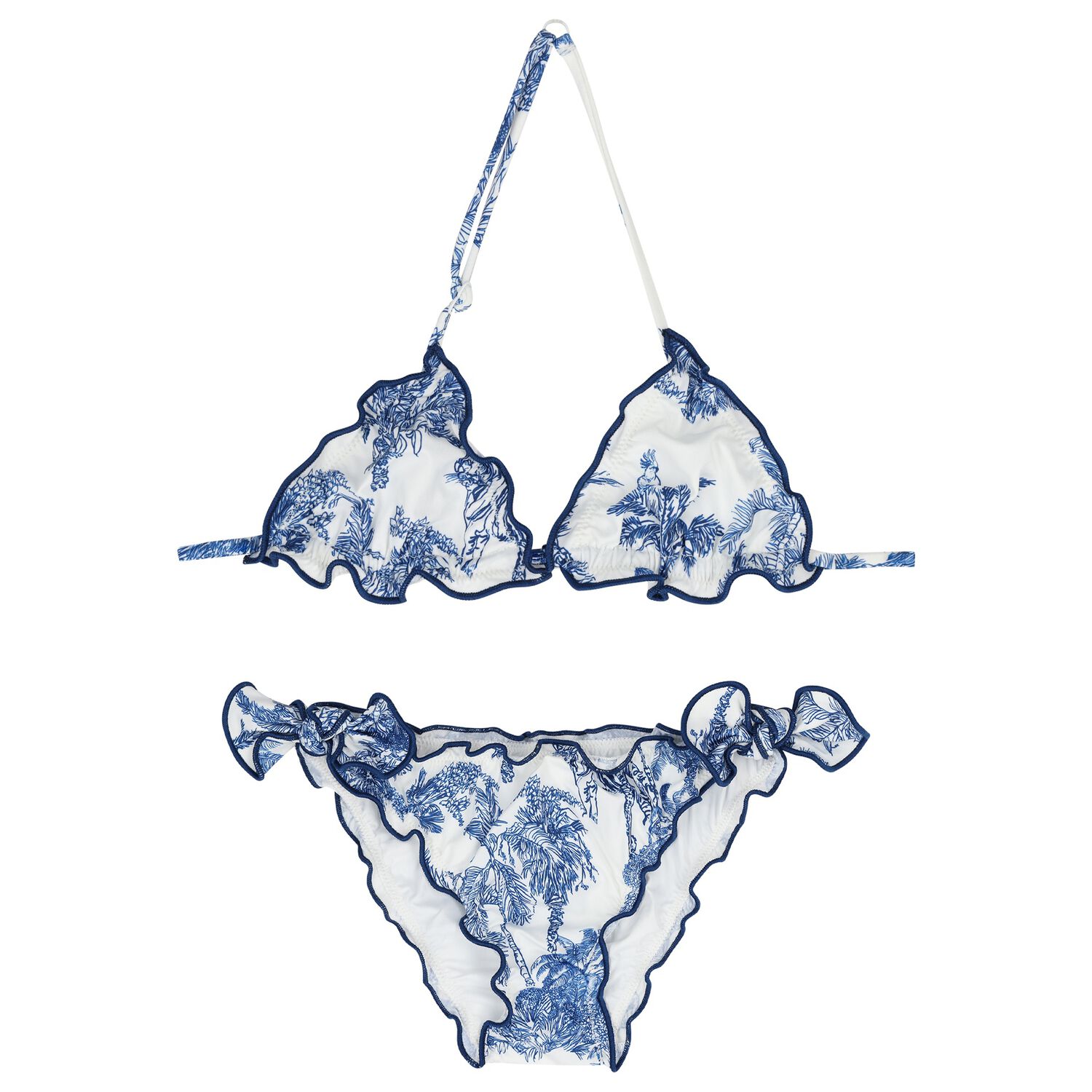 Girls Blue & White Palm Tree Bikini, 1, hi-res