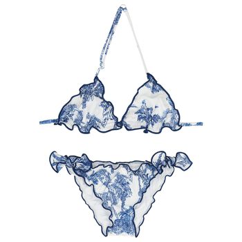 Girls Blue & White Palm Tree Bikini