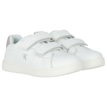 Girls White & Silver Logo Trainers