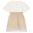Girls Ivory & Gold Dress, 1, hi-res