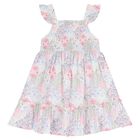 Girls Pink Floral Shirred Dress, 1, hi-res