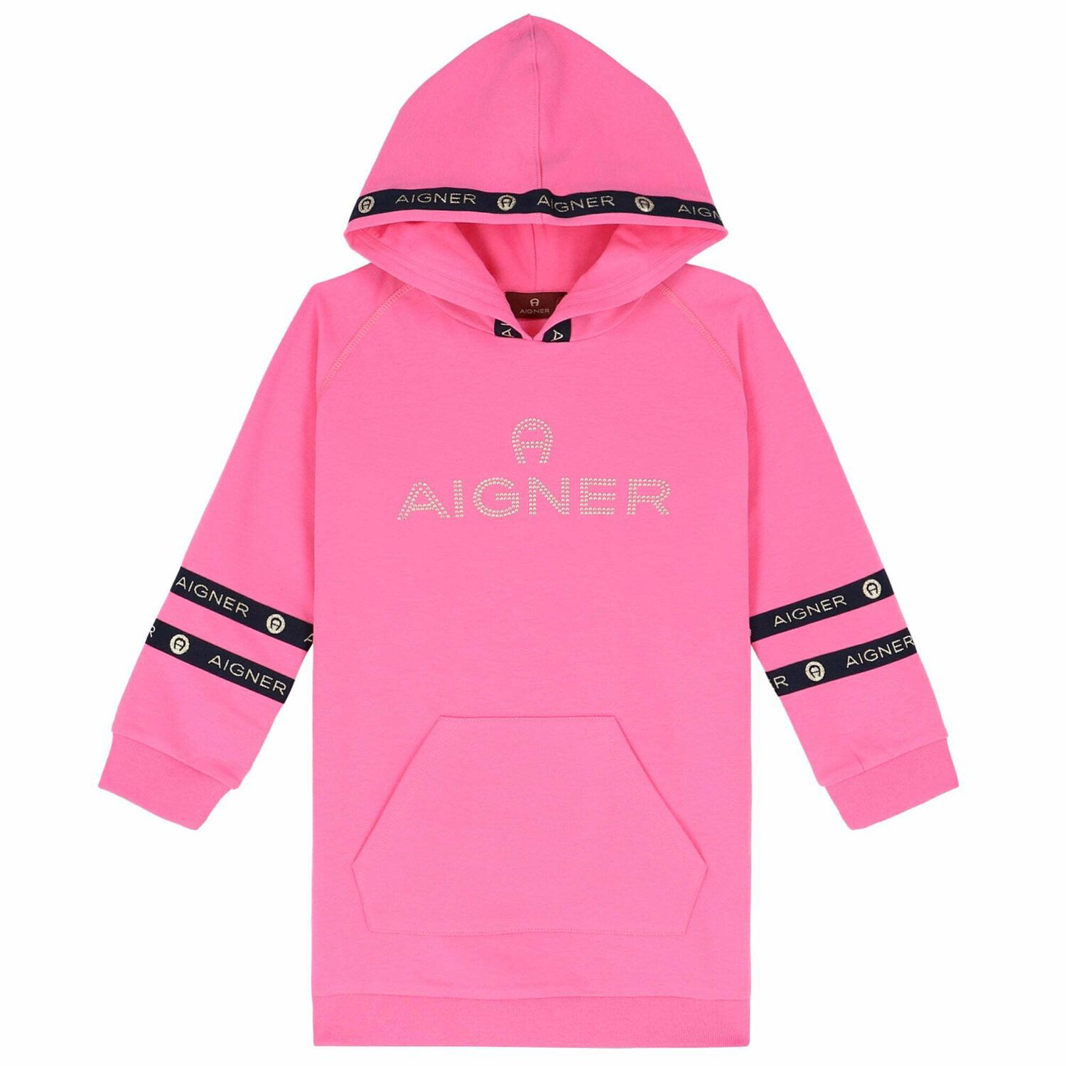 فستان بالشعار باللون الزهرى والذهبى للبنات, 1, hi-res