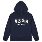 Navy Blue & Ivory Logo Hooded Top, 5, hi-res