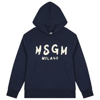 Navy Blue & Ivory Logo Hooded Top